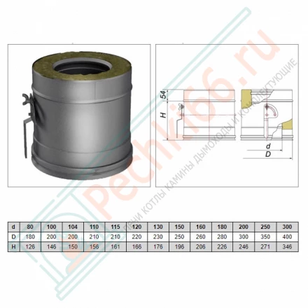 Задвижка повортная с механизмом фиксации V50R с изол (AISI-321/0,8-AISI-304/0,5) d-150/250 (Вулкан)