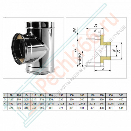 Тройник 90° V50R с изол (AISI-321/0,8-AISI-304/0,5) d-150/250 (Вулкан-Cerablanket)