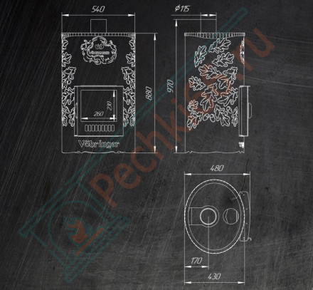 Печь для бани Уют-25 ПФ (Дубы) (Ферингер)