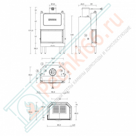 Стальная топка MT 381 DX VC (Piazzetta) 25,5 кВт