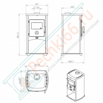 Печь-камин Nora красная (Tim Sistem) до 160м3