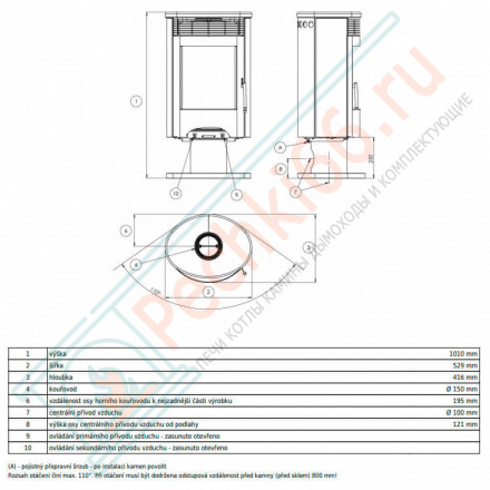 Печь-камин Tartu 5 поворотная с верхней плитой - крем мокка (ABX)
