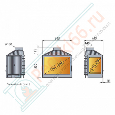 Чугунная топка LCI 007 GFLR, два боковых стекла (Liseo Castiron) 14 кВт