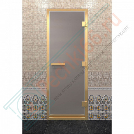 Стеклянная дверь для хамама в золотом профиле, сатин 200х90 (по коробке) (DoorWood)