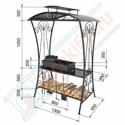 Мангал Люкс 1 с печкой под казан и крышей (Везувий)