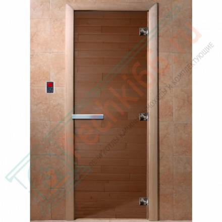 Дверь стеклянная для бани, бронза прозрачная, 2100х800 (DoorWood)