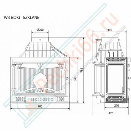 Чугунная топка W3 PLB, 3 стекла (Kaw-Met)