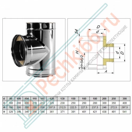 Тройник 90° V50R с изол (AISI-321/0,8-ОЦИНК-RAL/0,5) d-115/215 (Вулкан)