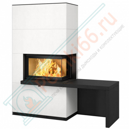 Печь-камин i41A артстоун, стекло справа, черная скамья и полка - гранит (Contura)