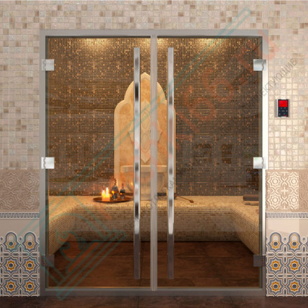 Стеклянная дверь DoorWood «Хамам двойная Бронза» 1890х1310 мм