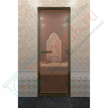 Стеклянная дверь DoorWood «Хамам бронза» в бронзовом профиле 2100х900 (по коробке)