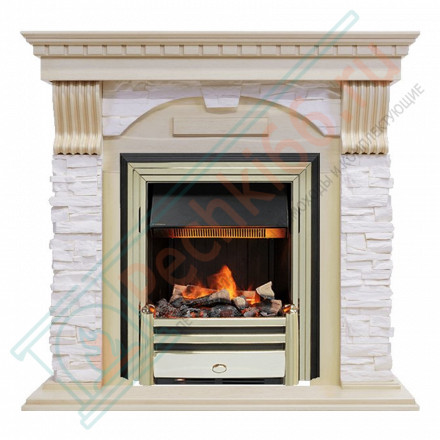 Электрокаминокомплект Dublin - Слоновая кость с патиной / Сланец крем с очагом Cavendish
