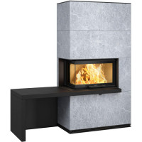 Печь-камин i41T талькомагнезит, стекло слева, черная полка и скамья - гранит (Contura)