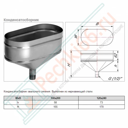 Конденсатосборник VOG (AISI-321/0,5) 120х240мм (Вулкан)