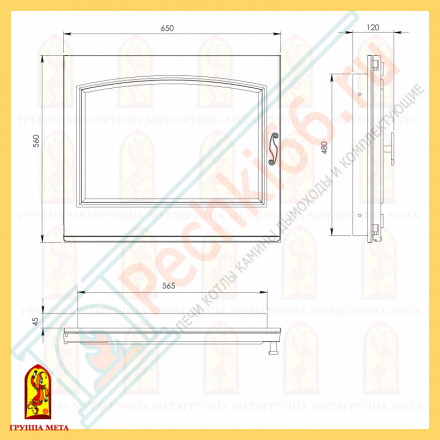Дверка каминная чугунная Нормандия классик, ДК650-1А (Мета)