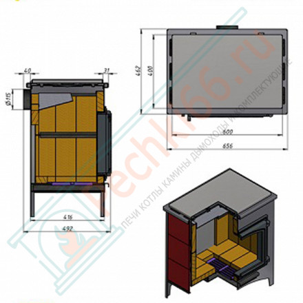 Печь-камин ПК-04 (240) с плитой "Везувий В3" бежевый (Везувий) до 200 м3