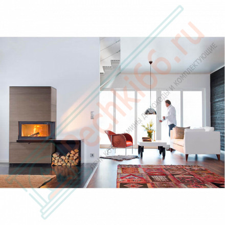 Печь-камин i41S песчаник, стекло справа, черная полка и скамья - гранит (Contura)