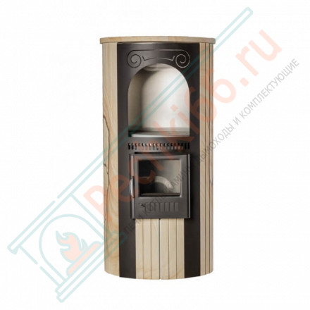 Печь-камин Лада в облицовке Ламель - Окаменевшее дерево (Ферингер) до 150 м3