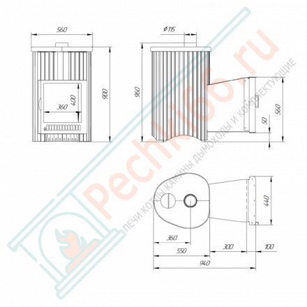Дровяная банная печь Ферингер ОПТИМА "Окаменевшее дерево перенесённый рисунок + Россо Леванте" до 28 м³