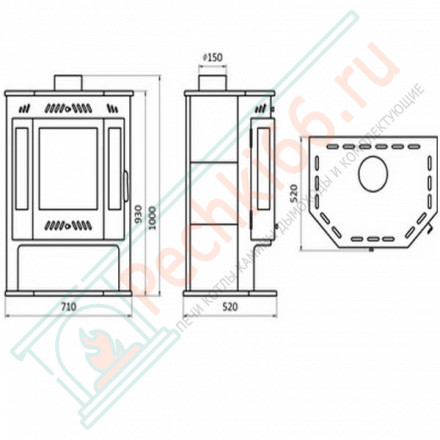 Печь-камин Бранденбург Призма с верхним дымоходом (УЗПО) до150 м3