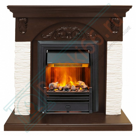 Каминокомплект Bern Сланец мелкий белый / Темный дуб с очагом Brookline Black