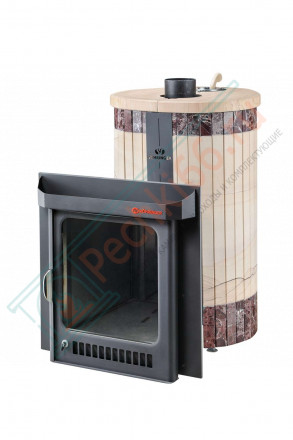 Дровяная банная печь Ферингер Малютка ПФ "Окаменевшее дерево перенесённый рисунок + Россо Леванте" до 18 м³