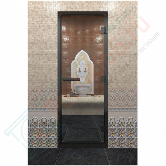 Стеклянная дверь DoorWood «Хамам Прозрачная» в черном профиле 2000х800 (по коробке) в Омске