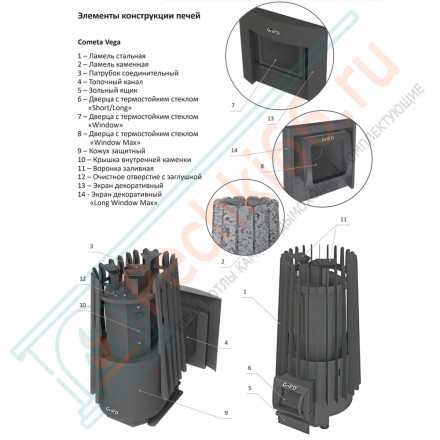 Дровяная банная печь Grill'D Cometa 180 Vega Short Window Max