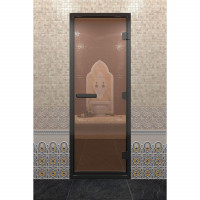 Дверь для хамама в черном профиле, бронза 1900x800 мм (DoorWood)