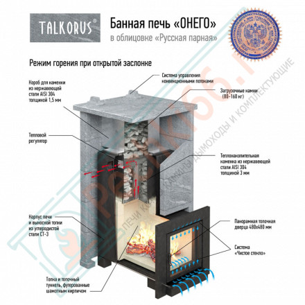 Печь для Русской бани Онего 45Т40 с выносной топкой (Talkorus)