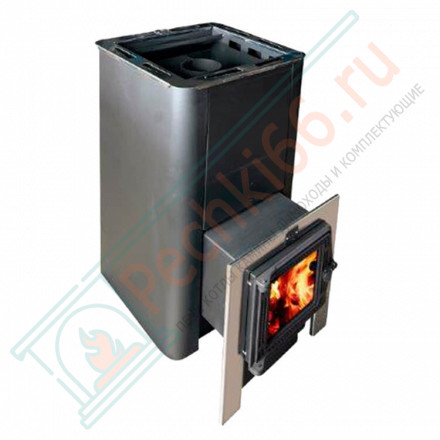 Печь для бани Олимп 14-18 чугунная дверца стеклом и парогенератором (Термофор) до 18 м3