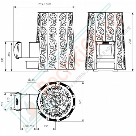 Дровяная банная печь Grill'D Violet Romb Long Window Max (Камень колотый 100 кг)