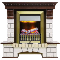 Каминокомплект электрический Pierre Luxe угловой - Темный дуб / Белый (Высота 1050мм) с очагом Danville Antique Brass FB2 (Dimplex)