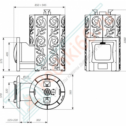 Дровяная банная печь Grill'D Violet World Romb Long Window Max