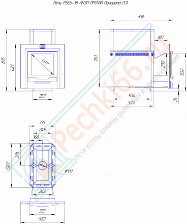 Печь для бани Русь-18 ЛНЗП Профи Панорама (1.1) (Теплодар) до 18 м3