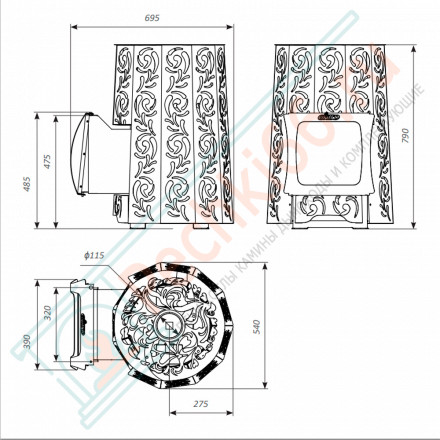 Дровяная банная печь Grill'D Violet Short Window Max (Камень колотый 100 кг)