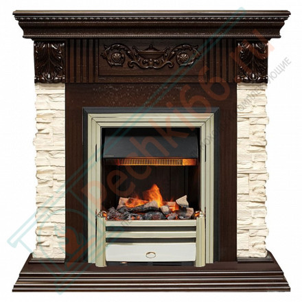 Электрокаминокомплект Luxemburg (каменный) - Сланец/Темный дуб с очагом Cavendish