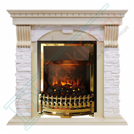 Электрокаминокомплект Dublin - Слоновая кость с патиной / Сланец крем с очагом Atherton