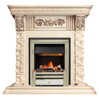 Электрокаминокомплект Luxemburg (каменный) - Сланец/Cлоновая кость с патиной с очагом Cavendish