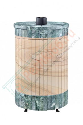 Дровяная банная печь Ферингер УЮТ-18 "Окаменевшее дерево перенесённый рисунок + змеевик" до 18 м³