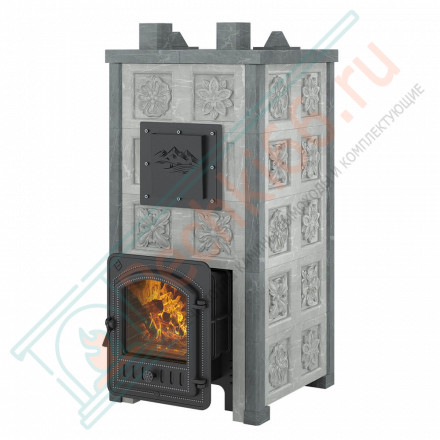 Печь для бани Эверест "Легкий пар Профи" в облицовке Талькохлорит, Резная (2 стороны + фасад) S-50 м (Everest)