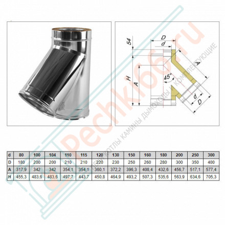 Тройник 45° V50R с изол (AISI-321/0,8-AISI-304/0,5) d-300/400 (Вулкан-Cerablanket)