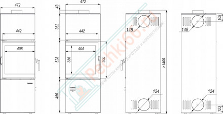 Печь-камин Quadroom, коричневая сталь (Defro-Home) 9,6кВт