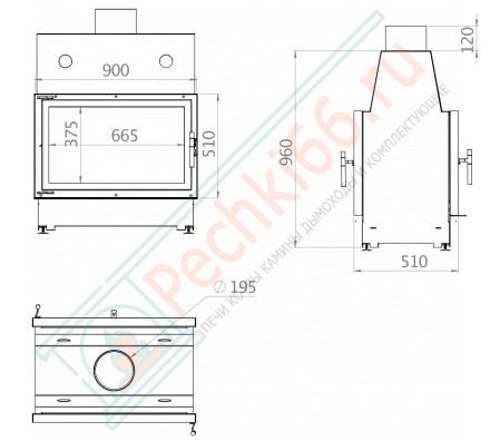 Каминная топка Double 90x51, туннель, футеровка чугун (ECHA-TECH) 15 кВт