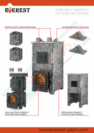 Печь для бани Эверест "Легкий пар Профи" в облицовке Талькохлорит, S-50 мм (Everest)