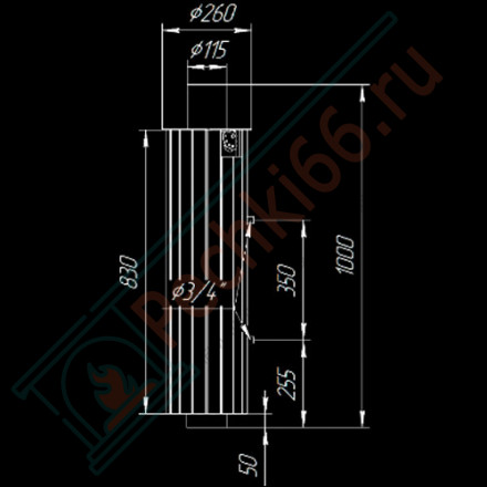 Дымоход с регистром Жадеит перенесённый рисунок + бучардированный жадеит, d-115, L=1000 мм (Feringer)