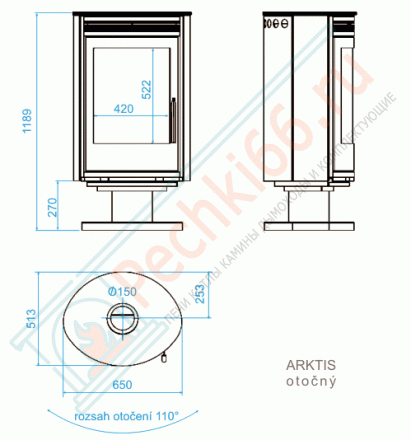 Печь камин Arktis 8 поворотный (серая сталь, тальк с верхней плитой) (ABX)