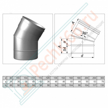 Отвод одностенный 30° (AISI-321/0,5мм) d-180 (Вулкан)