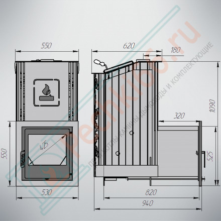 Печь для бани Терма Каменка мини удлиненная топка панорама (Варвара)